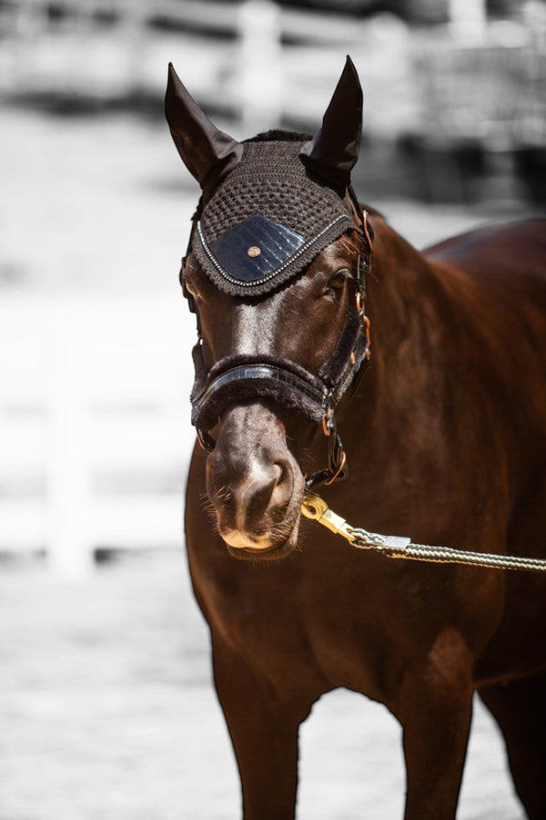 Royal Equestrian Fur Halter Croco Black Full - Royal Equestrian