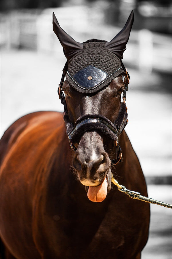 Royal Equestrian Fur Halter Croco Black Full - Royal Equestrian