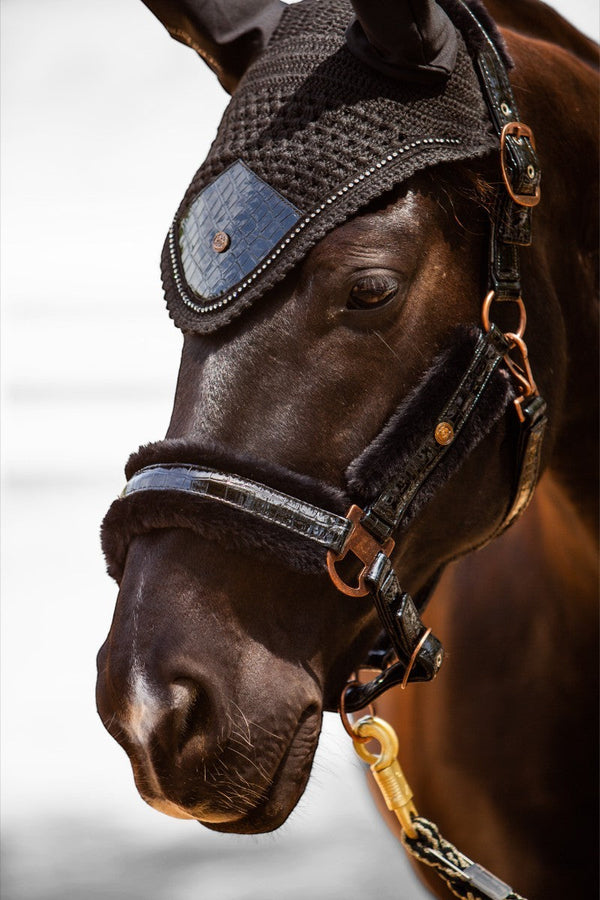 Royal Equestrian Premium Ear Bonnet Croco Black Full - Royal Equestrian