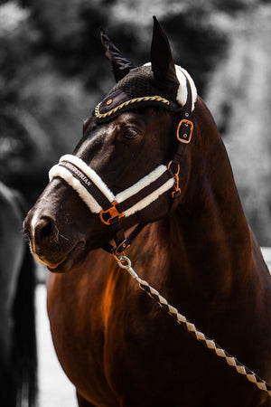 Royal Equestrian Fur Halter Silver Black Full - Royal Equestrian