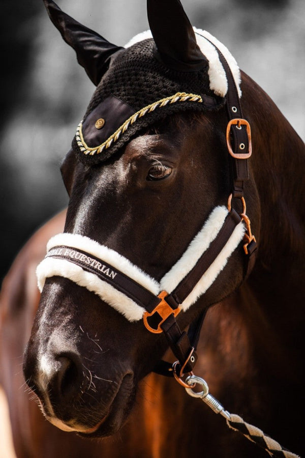 Royal Equestrian Fur Halter Black Gold Full - Royal Equestrian