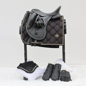 Royal Equestrian Dressage Saddle Pad Black Gold Full - Royal Equestrian