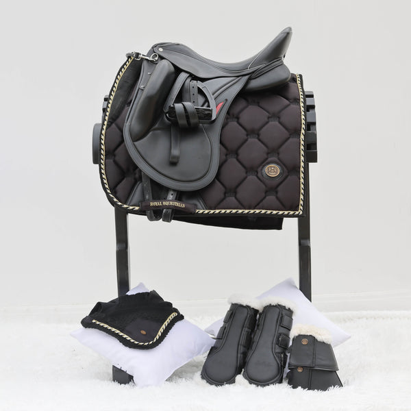 Royal Equestrian Dressage Saddle Pad Black Gold Full - Royal Equestrian