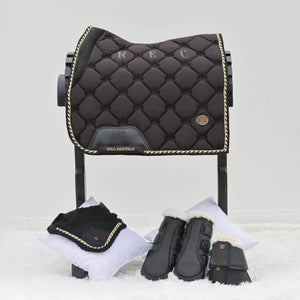 Royal Equestrian Dressage Saddle Pad Black Gold Full - Royal Equestrian