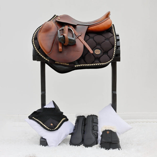 Royal Equestrian Jump Saddle Pad Black Gold Full - Royal Equestrian