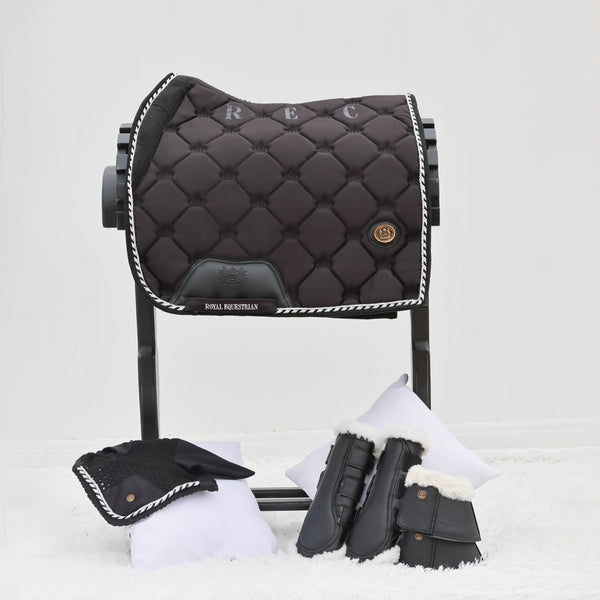 Royal Equestrian Dressage Saddle Pad Black Silver Full - Royal Equestrian