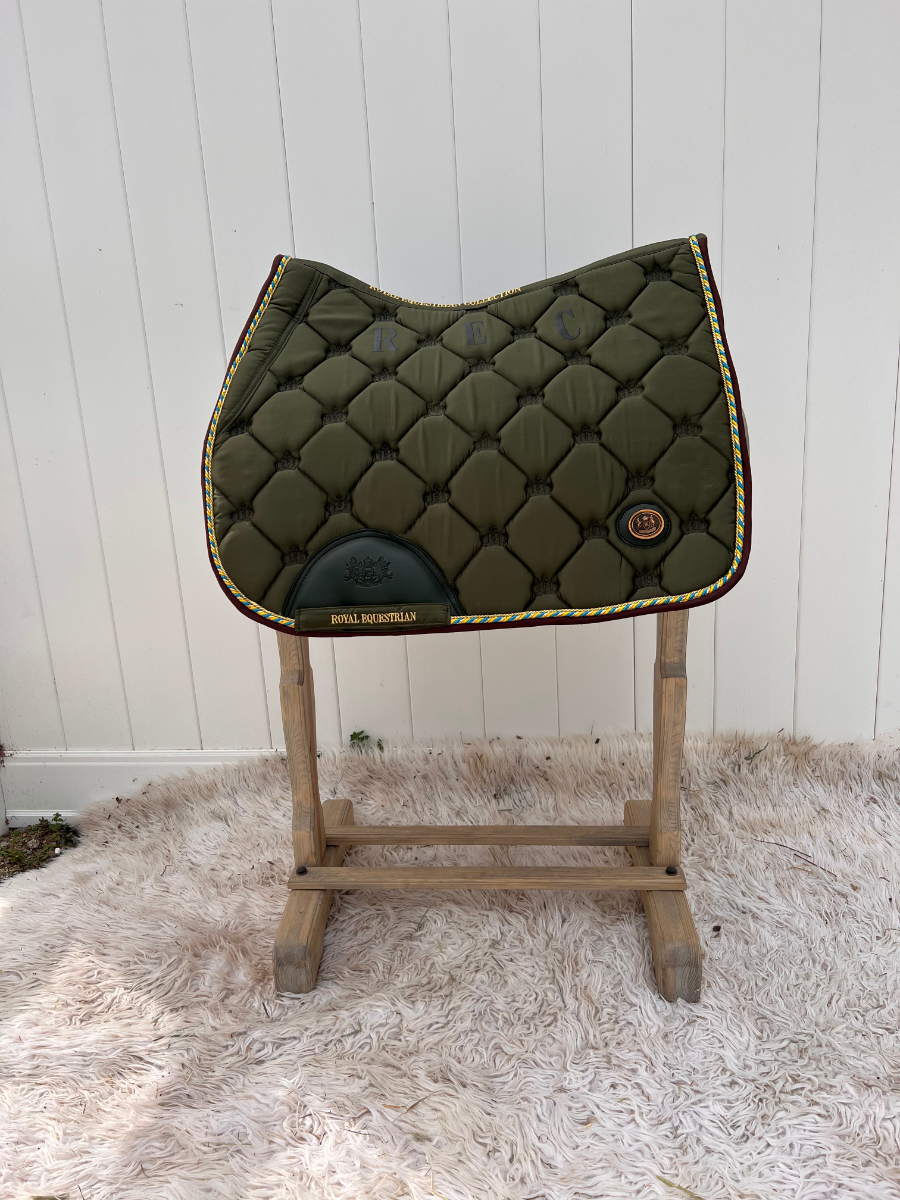 Royal Equestrian Jump Saddle Pad Olive Gold Limited Full