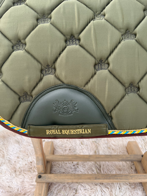 Royal Equestrian Jump Saddle Pad Olive Gold Limited Full - Royal Equestrian
