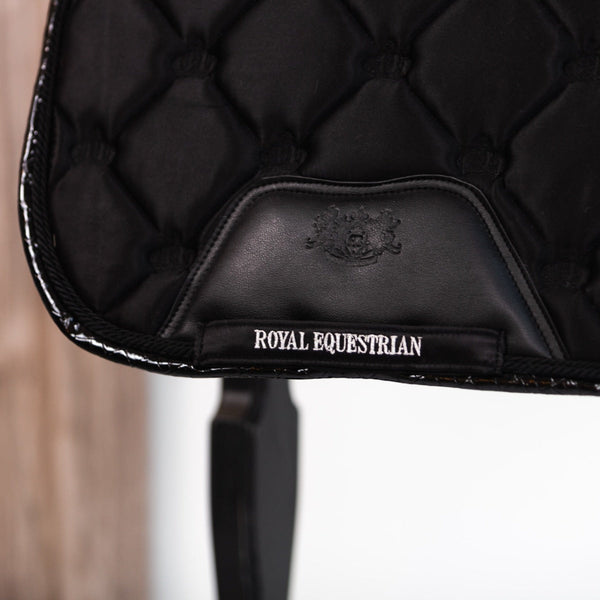 Royal Equestrian Dressage Saddle Pad Black Leather Full - Royal Equestrian