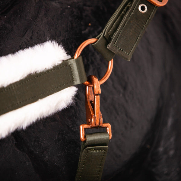 Royal Equestrian Fur Halter Olive White Full - Royal Equestrian