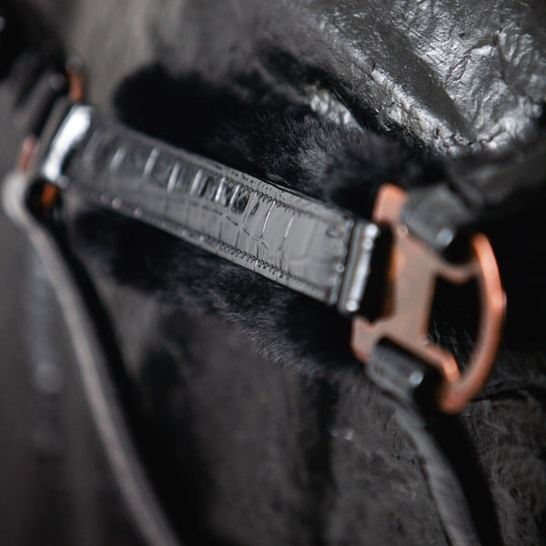 Royal Equestrian Fur Halter Croco Black Full - Royal Equestrian