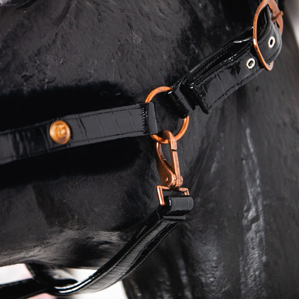 Royal Equestrian Fur Halter Croco Black Full - Royal Equestrian