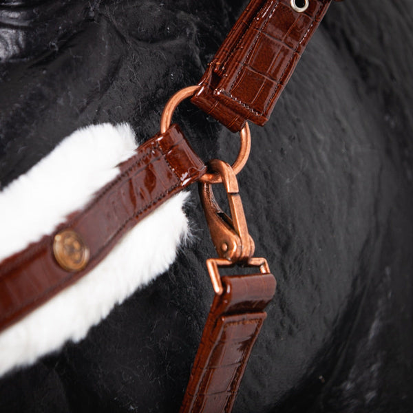 Royal Equestrian Fur Halter Croco Chocolate Full - Royal Equestrian