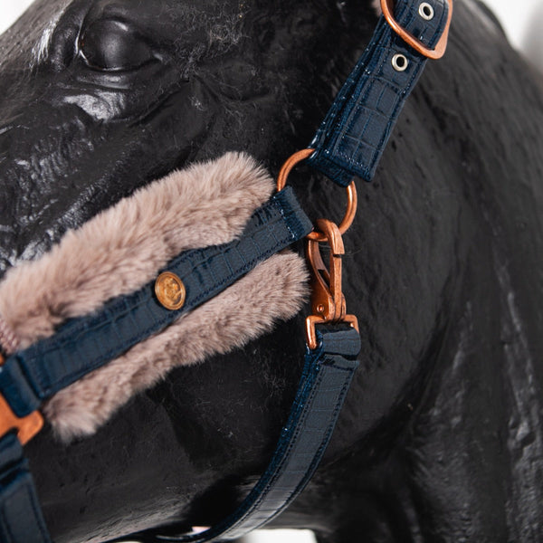Royal Equestrian Fur Halter Croco Navy Full - Royal Equestrian