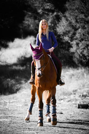 Royal Equestrian Premium Ear Bonnet Purple Navy Full - Royal Equestrian