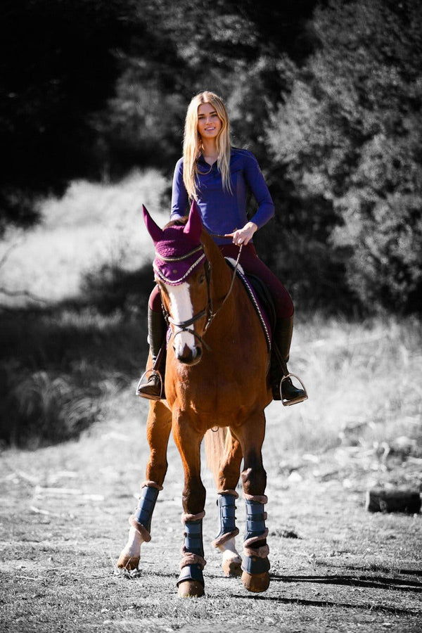 Royal Equestrian Premium Ear Bonnet Purple Navy Full - Royal Equestrian
