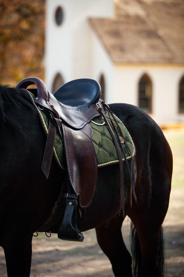Royal Equestrian Dressage Saddle Pad Olive Gold Full - Royal Equestrian