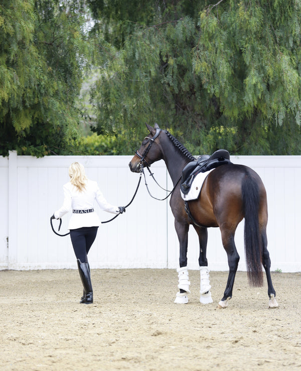 Royal Equestrian Dressage Saddle Pad White Gold Full - Royal Equestrian