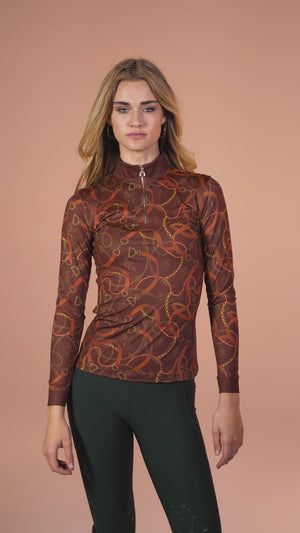 Royal Equestrian Base Layer Cavallo Le Pouvoir Sport Uv Protection Riding Top Chocolate Gold