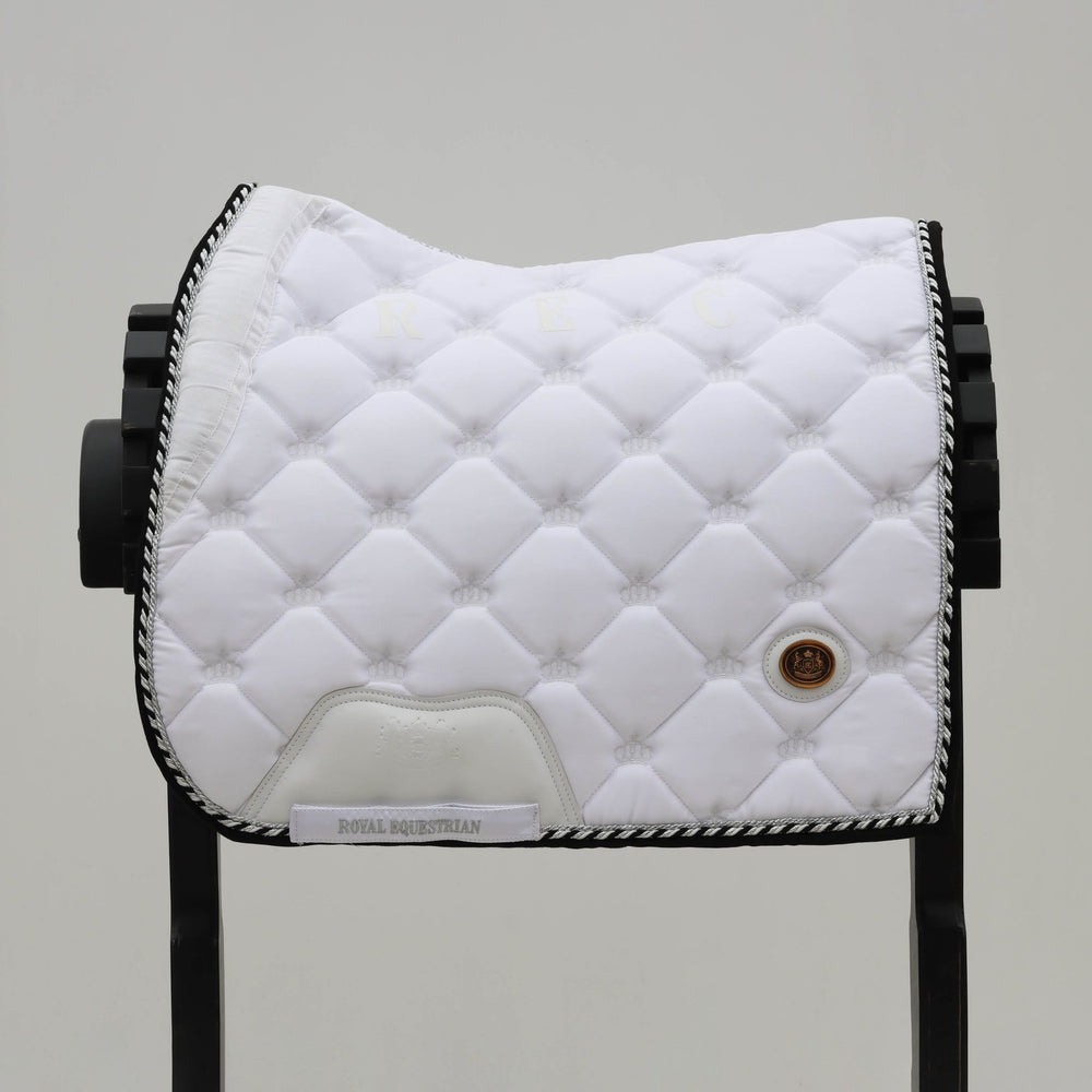 Royal Equestrian Cuscinetto per sella da dressage bianco argento completo - Royal Equestrian