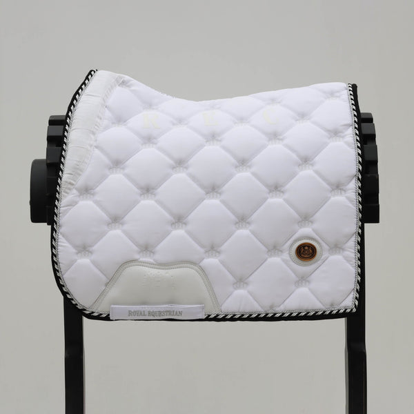 Royal Equestrian Cuscinetto per sella da dressage bianco argento completo - Royal Equestrian