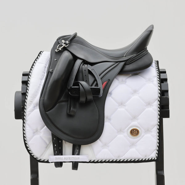 Royal Equestrian Cuscinetto per sella da dressage bianco argento completo - Royal Equestrian