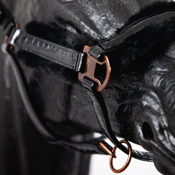 Royal Equestrian Fur Halter Croco Black Full - Royal Equestrian