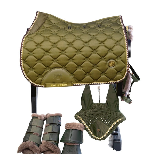 Royal Equestrian Tapis de selle de saut Olive Gold Full - Royal Equestrian