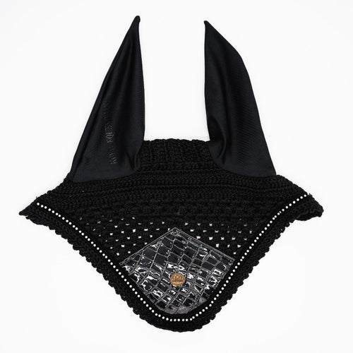 Royal Equestrian Premium Ear Bonnet Croco Black Crystal Full - Royal Equestrian
