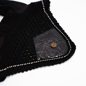 Royal Equestrian Premium Ear Bonnet Croco Black Crystal Full - Royal Equestrian