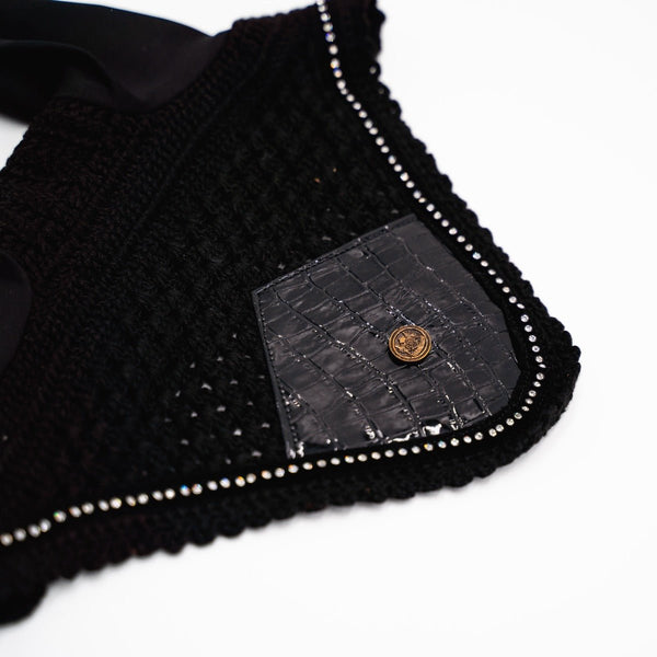 Royal Equestrian Premium Ear Bonnet Croco Black Crystal Full - Royal Equestrian