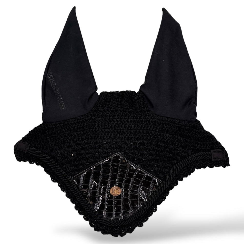 Royal Equestrian Premium Ear Bonnet Croco Black Full - Royal Equestrian