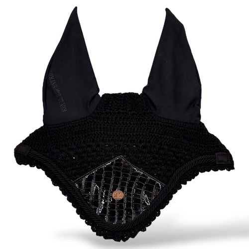 Royal Equestrian Premium Ear Bonnet Croco Black Full - Royal Equestrian