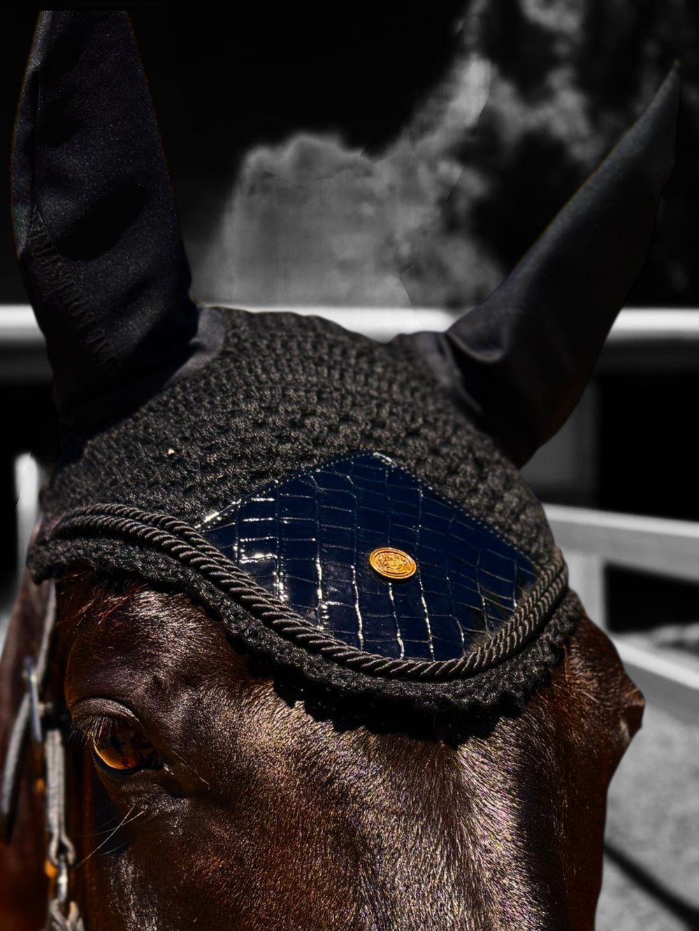 Royal Equestrian Premium Ear Bonnet Croco Black Full - Royal Equestrian