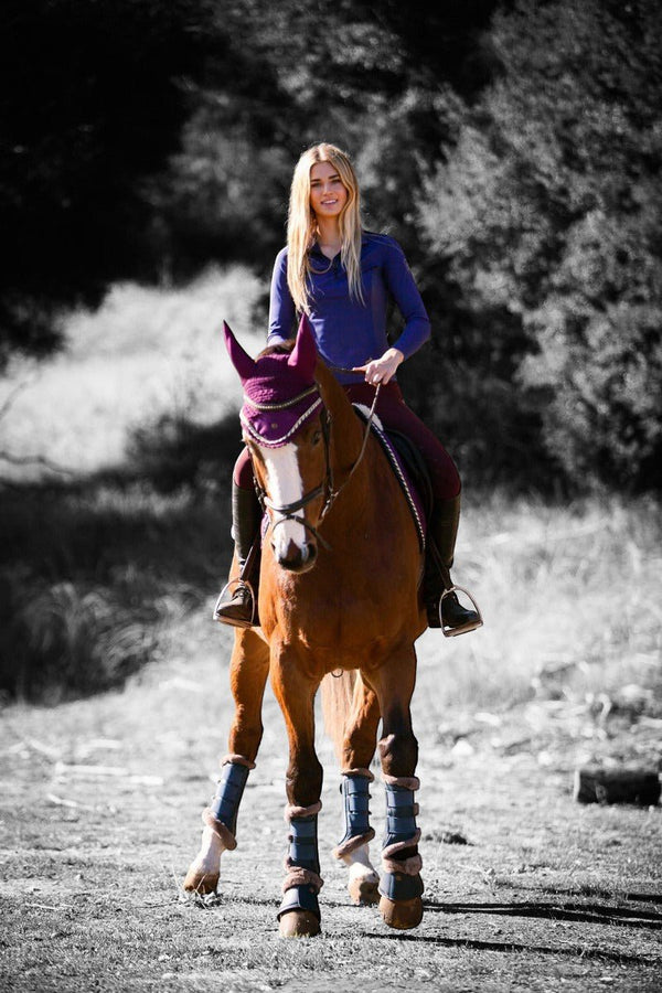Royal Equestrian Premium Ear Bonnet Purple Navy Full - Royal Equestrian