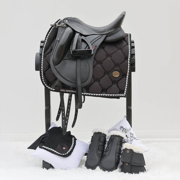 Royal Equestrian Dressage Saddle Pad Black Silver Full - Royal Equestrian