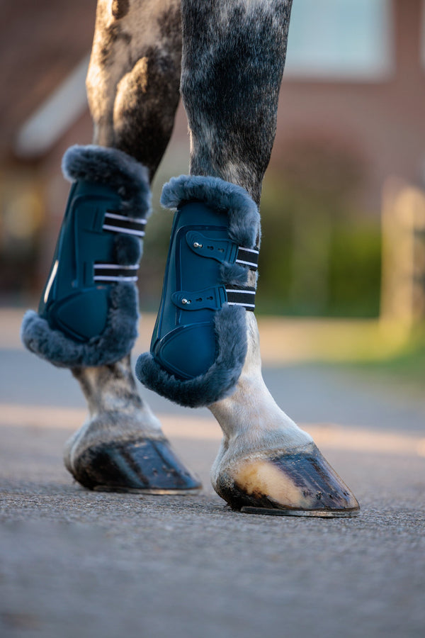 Royal Equestrian Shock Absorbent Sheepskin Tendon Boots Royal Blue - Royal Equestrian