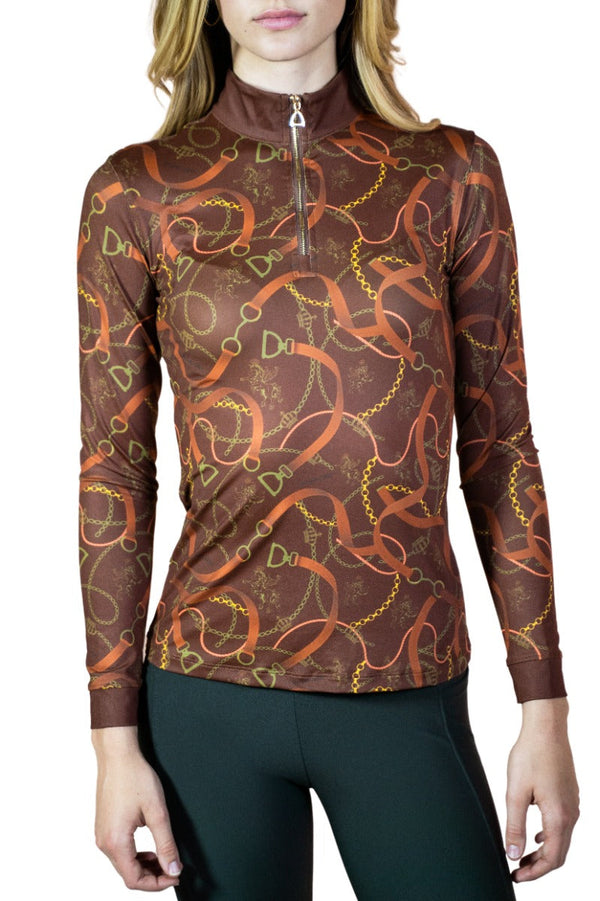 Royal Equestrian Base Layer Cavallo Le Pouvoir Sport Uv Protection Riding Top Chocolate Gold - Royal Equestrian