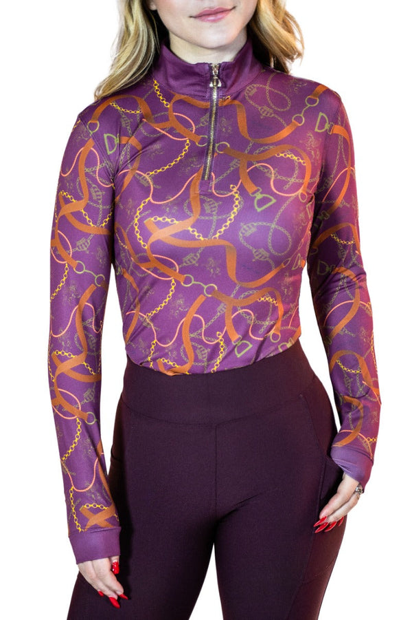 Royal Equestrian Base Layer Cavallo Le Pouvoir Sport Uv Protection Riding Top  Merlot Gold - Royal Equestrian