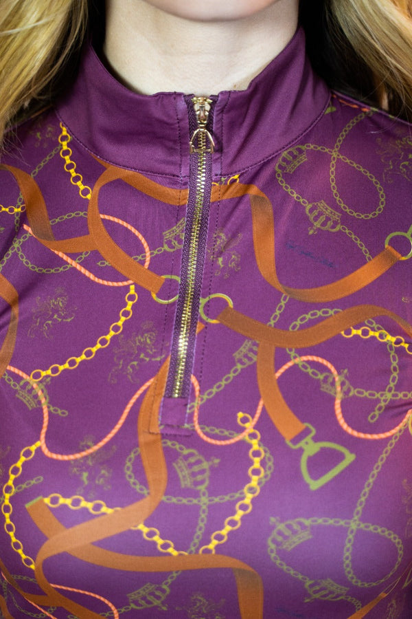 Royal Equestrian Base Layer Cavallo Le Pouvoir Sport Uv Protection Riding Top  Merlot Gold - Royal Equestrian