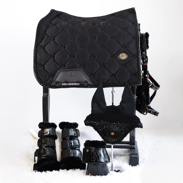 Royal Equestrian Dressage Saddle Pad Black Leather Full - Royal Equestrian