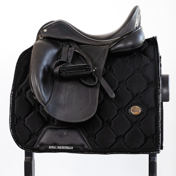 Royal Equestrian Dressage Saddle Pad Black Leather Full - Royal Equestrian