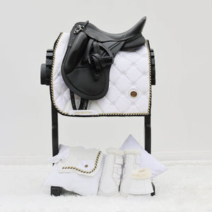 Royal Equestrian Dressage Saddle Pad White Gold Full - Royal Equestrian