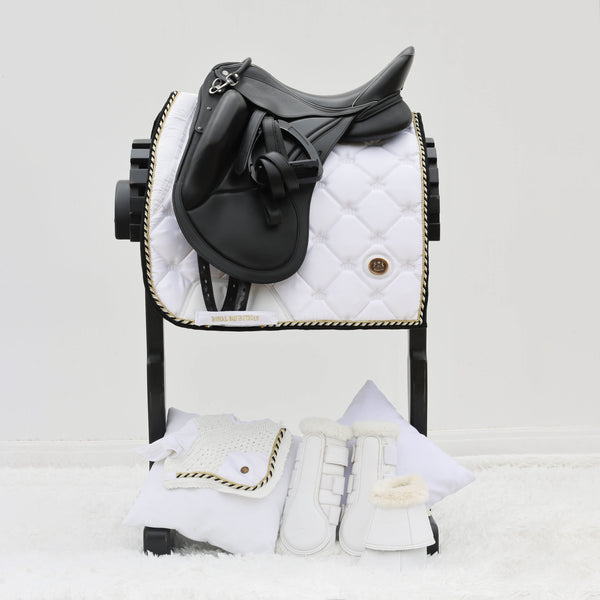 Royal Equestrian Dressage Saddle Pad White Gold Full - Royal Equestrian